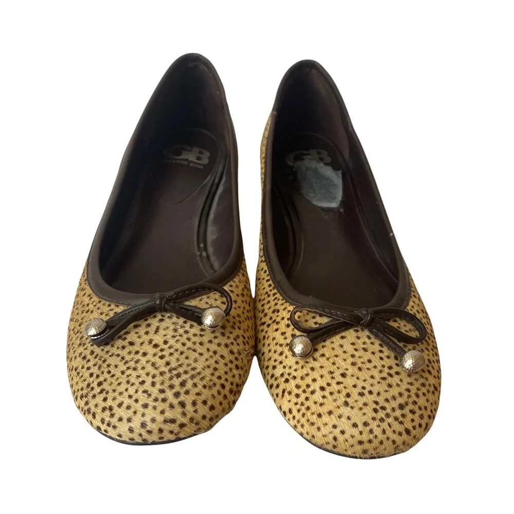 Gianni Bini Animal Print Calf Hair Flats Shoes Bow Size 7.5
